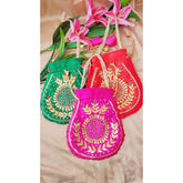 Multi color Potli Bag Handwork Pouch for women, drawstring potli purse bag with gota patti/Purse for Weddings, Return Favours